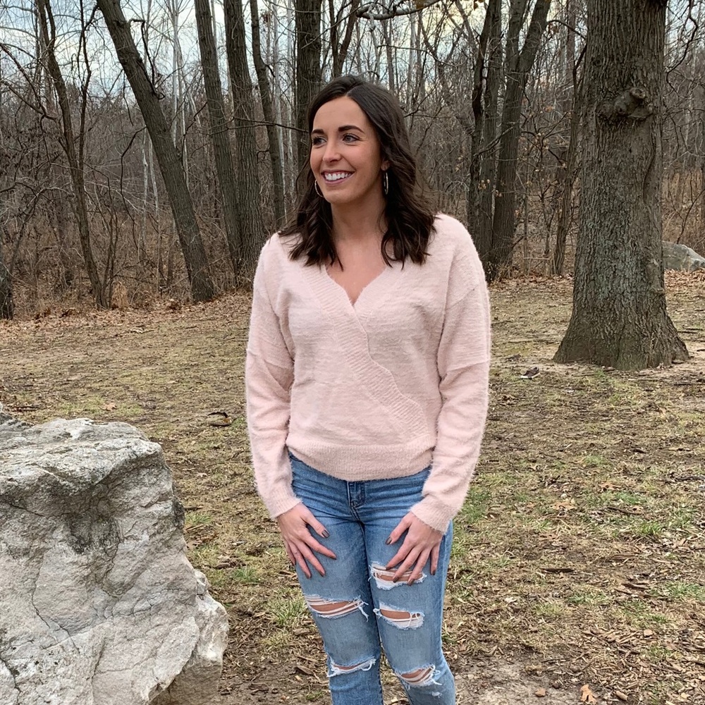 Fuzzy Pink Scalloped Sweater